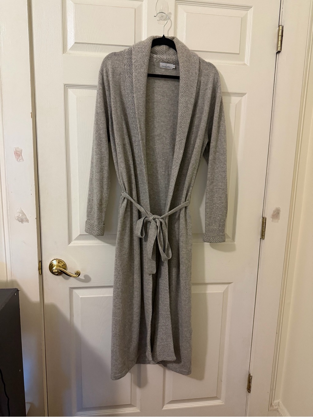 Williams-Sonoma Home 100% Cashmere Long Shawl Collar Robe Duster Grey Women's M